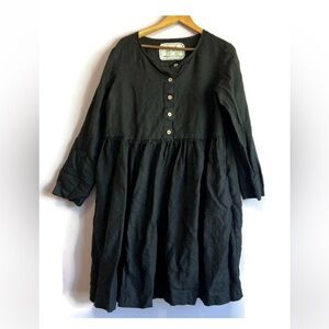 EUC NOT PERFECT LINEN Black Button Front Long Sleeve Midi Dress Pockets …